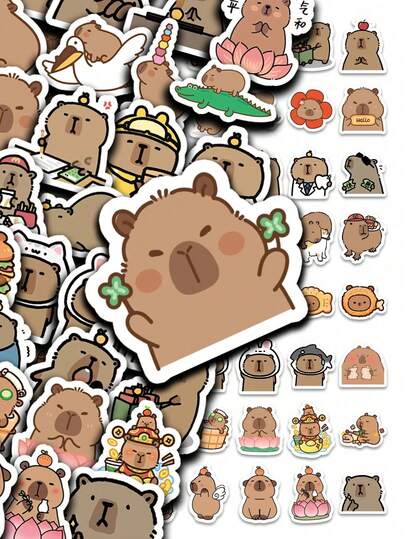 50 Stück Capybara Aufkleber, süße braune Aufkleber, wasserfeste Vinyl Aufkleber für Laptop, Dekorieren von Party, Skateboard, Handy Hülle, Wasserflasche, Gitarre, Aufkleber zum Selbstgestalten