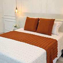 Knitted Blanket Footboard Kit For Queen King Sofa Bed Cozy Home Decor + 2 Cushion Covers - Golden Amber - View 6