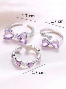 Set de 3 anillos ajustables con forma de lazo y corazón, adecuados para uso diario - corbata de moño - Ver 4