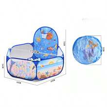 Ocean Theme Kids Ball Pit With Basketball Hoop, Foldable Toddler Playpen, Portable Indoor Outdoor Play Tent, Blue Sea Animal Ball Pit For Boys Girls, Perfect Birthday Gift (Balls Not Included) - 藍色 - 查看 6