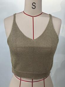 Áo croptop dệt kim không tay màu trơn, đa năng, gợi cảm dành cho nữ, thích hợp cho kỳ nghỉ, tiệc sinh nhật, mùa xuân/hè. - Rượu sâm banh - Xem 13