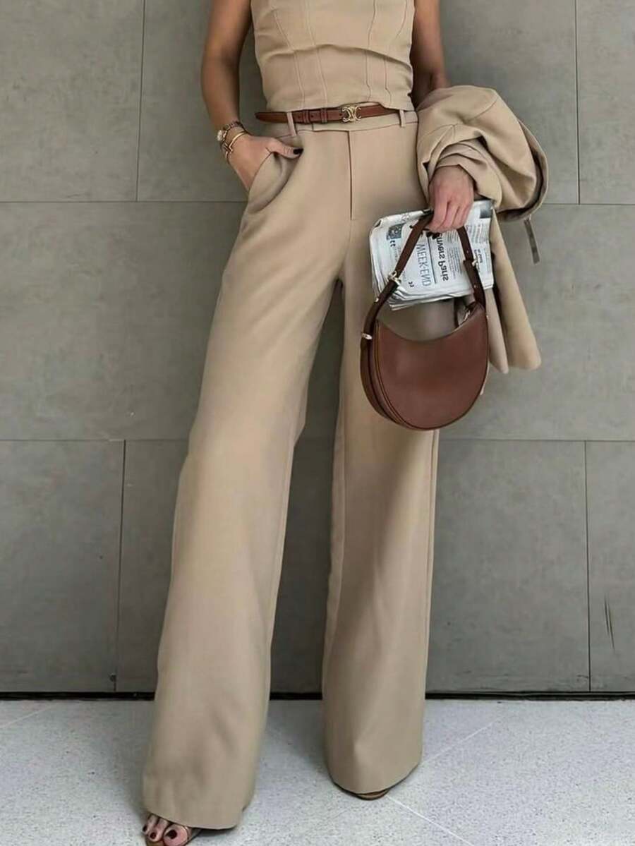 Straight-Leg, Wide-Legged Suit Trousers. Floor-Length. - Multicolor - View 1