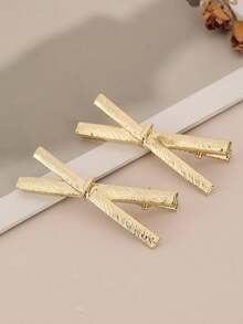 2pcs Metal Cross Clip-On Earrings, Suitable For Daily Wear - Gold - View 4