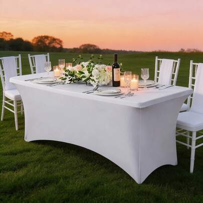 Black & White Spandex Fitted Tablecloth 1/2/4/6PCS For 6FT Rectangular Tables, Stretch Party Table Cover For Wedding, Banquet & Holiday Events
