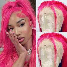 13X4 Gorgeous Neon Green Hair Synthetic Lace Front Wigs 28 Inch Pre Plucked Long Straight Hair Wigs Glueless Halloween Wigs Heat Resistant Fluorescent Green Straight Lace Front Wigs For Fashion Women For Daily Christmas Party Cosplay Use - 玫紅色 - 查看 1