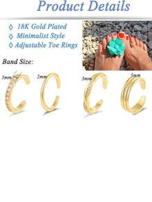 4件套简约18K镀金多款立方氧化锆可调节脚趾戒指套装，适合女性夏季海滩及日常佩戴 - 4件裝腳戒 - 查看 10