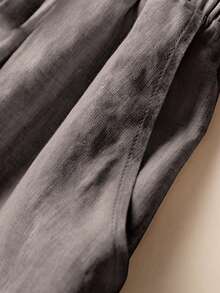 Women's Casual Linen Elastic Waist Pocket Shorts, Suitable For Spring And Summer Vacation - Dark Grey - View 5