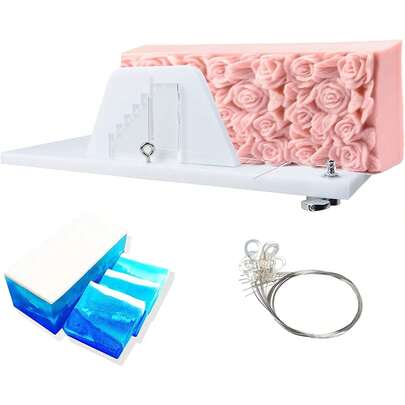 Soap Cutter, Push Soap Cutter With Adjustable Stainless Steel Wire And Scale Acrylic Board Handmade Soap Making, Candles Trimming, Loaf Cutting (White)