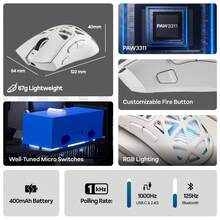 AULA SC620 3-Mode Wireless Mouse: 2.4G/Bluetooth/Wired, Hollow Lightweight RGB Design Gaming Mouse For Desktop & Laptop - View 4