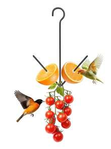 1 pieza Comedero de pájaros colgante, adecuado para alimentar pájaros como oropéndolas y colibríes, comedero de fruta de color naranja para pájaros, hecho de hierro negro duradero, para jardín exterior, sin necesidad de electricidad - Multicolor - Ver 2