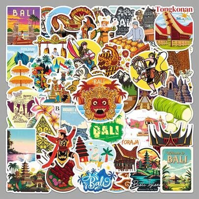 50pcs Indonesia Outdoor Scenery Stickers Retro Ins 2D Fantasy Sun Ins Y2K Downtown Aesthetic Stickers Gifts Humorous And Funny Stickers 80S 90s Anime Stickers For Scrapbook Supplies Envelope, Water Bottle, Computer, Laptop, Phone, Luggage, Notebook, Fridge,Festival Party,Christmas Decoration New Year Winter