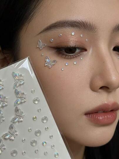 1 pieza Pegatina de diamante para la cara, maquillaje de escenario para niños, decoración facial con lágrimas de strass, Y2K, Kpop, festival, gemas faciales, pegatina 3D