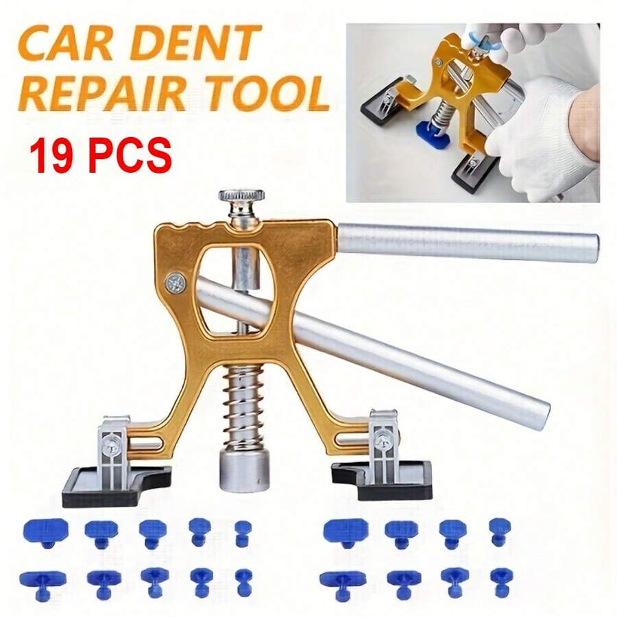 19pcs Set Of Car Dent Removal Tools, Featuring A New Type Of Golden Metal Puller And Pads, Suitable For Sedans, Motorcycles, And Suvs, Without Battery - 19PCS-kit - View 1