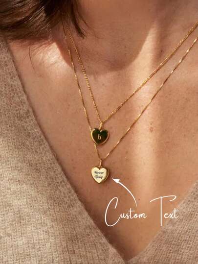 1 chiếc dây chuyền khắc hình trái tim cổ điển, trang sức chữ vàng, dây chuyền nữ, khắc chữ theo yêu cầu, quà tặng Ngày của Mẹ, quà tặng cho người yêu, dây chuyền tối giản tinh tế, thích hợp cho kỷ niệm, ngày lễ, đám cưới.