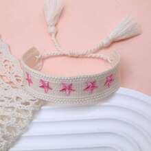 1pc Embroidered Pentagram Handmade Braided Bracelet - Beige - View 5