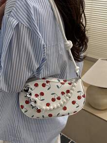 Túi đeo chéo nữ in hình quả anh đào, túi đeo vai dễ thương và thời trang với dây rút điều chỉnh được, phù hợp cho thanh thiếu niên, phụ nữ, nữ sinh, học sinh, nữ công sở, có thể đựng điện thoại, chìa khóa, ví, son môi, mỹ phẩm, phấn phủ, cọ trang điểm, v.v. - trắng - Xem 3