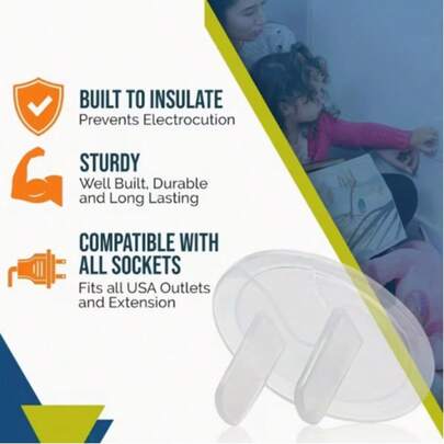 1pc White Anti-Electric Shock Safety Electrical Plug Protector, Adopts Two-Prong Design, Easy Installation Without Tools, Made Of High-Quality Materials, Effectively Prevents Children From Accidental Electric Shock And Blocks Water/Dust, Greatly Enhances Home Electrical Safety.