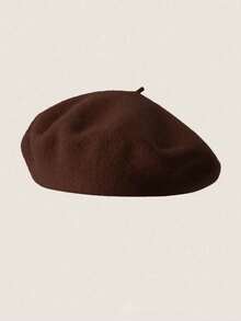 1 buah Topi Beret Klasik Hangat Warna Polos, Topi Seniman Minimalis, Musim Panas, Pantai - Coklat - View 2