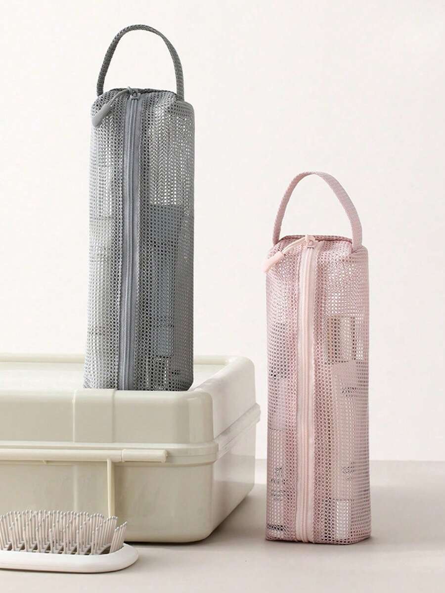 Minimalist Mesh Cosmetic Bag, Portable Travel Toiletry Organizer Pouch - View 1