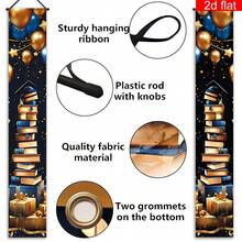 2pcs, 12*71 Inch, 2026 Graduation Ceremony Front Door Porch Banner/Couplet, Polyester, Scholar Cap & Golden Gift Box Pattern, Suitable For Hanging Decoration On Front Door, Porch, Wall, Yard And Other Indoor/Outdoor Spaces - View 9