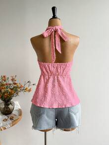 Rusttydustty Women's Backless Casual Vacation Bohemian Style Music Festival Halter Top Summer - Watermelon Pink - View 6