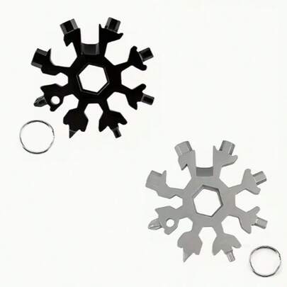 Bộ dụng cụ đa năng 18 trong 1 hình bông tuyết (có móc khóa), bộ dụng cụ cầm tay bằng thép không gỉ bao gồm dụng cụ mở nắp chai, tua vít và cờ lê. Thích hợp làm bộ dụng cụ sửa chữa xe máy, xe đạp, cắm trại, cũng có thể dùng làm dụng cụ mở nắp chai. Món quà Giáng sinh tuyệt vời cho nam giới, dụng cụ cắm trại ngoài trời, món quà độc đáo cho chồng hoặc cha, vật dụng cần thiết cho du lịch mùa hè.