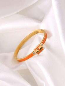 1pc 18K Gold Plated H Letter Bracelet, Luxury Fashion Accessory, Best, Thanksgiving, Birthday, Valentine's Day, Self-Wear Or - 橘色 - 查看 5