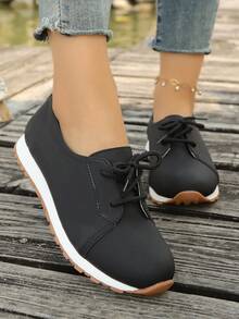 Women's Casual Lace-Up Athletic Sneakers, Comfortable Lightweight Versatile Shoes - Black - View 15