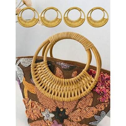 1PC Rattan Handle Handbag Accessories, Rattan Woven Handbags, Handmade Round Handbags, Rattan Woven Handbag Handles, Handbag Handle Accessories, Vintage Rattan Woven Handbags, Picnic Baskets With Rattan Woven Handles, Women's Fashionable Rattan Woven Handbags, Replacing Handmade Handbag Handles, Very Suitable For Daily Handmade Accessories
