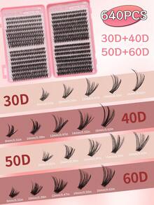 640pcs Eyelash Cluster, D Curl, 640pcs Individual Lash Bundles 30D+40D+50D+60D Curl 8-16mm, DIY Lash Extension Kit For Natural Look, Super Thick, Smart, Super Soft, Super Light, Reusable Individual Segmented False Lashes, Suitable For Beginners, Daily Life, Wedding, Date, Party, Music Festival, Mother's Day - D - View 4