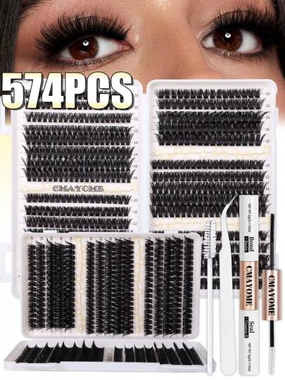 620/610/574 Natural D-Type Curling Strip False Lashes, With A Mixed Length Of 10 - 16 Mm Ranging From 10D To 100D. Natural Style And Cat-Eye Style. Suitable For Various Makeup Looks. Versatile False Lashes. Perfect Makeup Tool For Women. Friendly For Beginners. Comes With Glue And Professional Tools. Reusable Cluster False Lash Set.