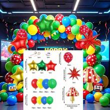 138pcs Cartoon Balloon Arch Kit, Includes 12 Inch, 10 Inch, 5 Inch Red, Yellow, Blue And Green Balloons, And Mushroom Foil Balloons, Perfect For Cartoon Theme Birthday Party, Carnival Party Decoration - 138pcs Red, Yellow, Blue and Green - View 6