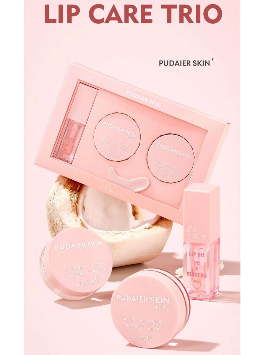 唇部护理套装，唇部护理套装，去角质唇部磨砂膏+睡眠唇膜+日常唇油，淡化唇纹，提亮唇色，软化双唇 - 蜜桃 - 查看 1