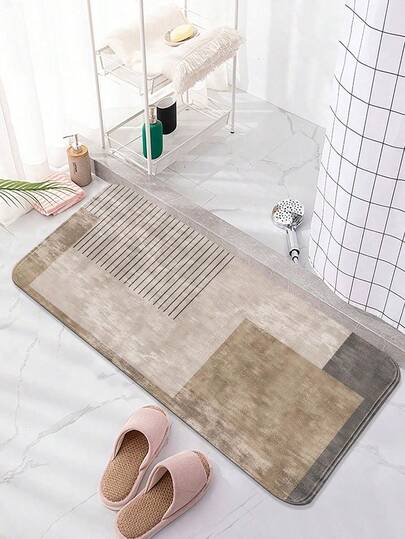 1pc Nordic Moroccan Retro Geometric Line Pattern Flannel Anti-Slip Bathroom Mat, Modern Rectangular Washable Decorative Carpet Rug, Soft Comfortable And Easy To Clean, Anti-Slip Absorbent Durable Decorative Carpet Rug, Foldable Easy Care Mat, Home Dining Room Decor Long Rug, Suitable For Bathroom Doormat, Bathroom Bedroom Living Room Dining Room Decor, Indoor Anti-Slip Mat, Room Decor, Home Decor, Multi-Scene Doormat, Holiday Gift, Bathroom Home Decor