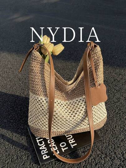 1 chiếc túi rơm trang trí hình sao biển và vỏ sò, túi xách mini đan bằng rơm có dây đeo tháo rời, túi tote du lịch mùa hè cho nữ, túi đeo chéo thường ngày dùng đi biển và sinh hoạt hàng ngày.