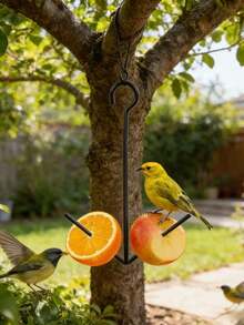1 pieza Comedero de pájaros colgante, adecuado para alimentar pájaros como oropéndolas y colibríes, comedero de fruta de color naranja para pájaros, hecho de hierro negro duradero, para jardín exterior, sin necesidad de electricidad - Multicolor - Ver 4