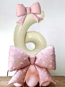 43pcs Birthday Theme 0-9 Number Balloon Set, 40-Inch Cream Color Number Foil Balloons, Pink Bow Balloons, Pink Latex Balloons, Bow Ribbon Accessories Suitable For Birthday Party, Anniversary Decoration - Birthday Suit - View 6