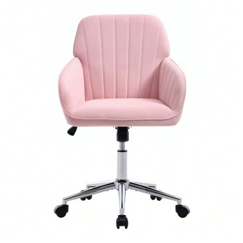 Height-Adjustable Swivel Office Chair For Home And Bedroom, Ergonomic Swivel Chair With Backrest, Suitable For Long Periods Of Sitting. - Pink - View 1