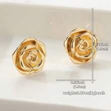 1 Pair Elegant Golden Rose Flower Earrings With Bohemian Style, Vintage Earrings Suitable For Women (Golden) - Gold - View 7