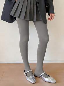 1pc Women's Thick Grey Velvet Tights, High Elasticity Comfortable, Warm For Autumn/Winter, Versatile For Daily, Commute, School, Party, Flattering Leg - Light Grey - View 3