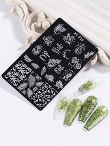 Bộ 1/3 khuôn dập móng tay hình hoa lá mùa xuân hè, bướm, tulip, lá cây, khuôn dập móng nghệ thuật họa tiết đường nét đơn giản, dụng cụ làm móng bằng kim loại tái sử dụng cho salon làm móng và thiết kế móng nghệ thuật. - Bạc - Xem 3