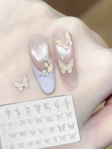 3D 精准浮雕美甲模具，超薄硅胶模具，适用于窗花、竹子、花卉、蝴蝶浮雕凝胶美甲模具 - 無色 - 查看 11