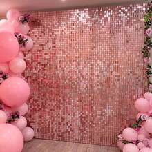 1米 x 2米玫瑰金亮片墙面背景幕布，方形背景帘，玫瑰金流苏墙面装饰板，适用于生日、婚礼、毕业典礼、新年、圣诞节庆祝派对装饰。 - 玫瑰金 - 查看 8