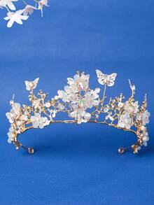 1pc Multicolor Butterfly & Flower Rhinestone Alloy Baroque Crown, European And American Style For Performance, Banquet, Party Travel Accessories - Multicolor - View 8