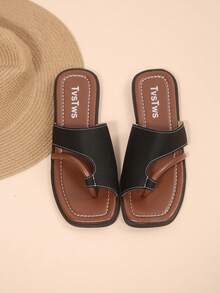 Women's Fashion Slip-On Slippers, Korean Style Net Celebrity Versatile Beach Sandals, Spring/Summer - Black - View 2