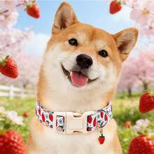 Collar elegante de perro con cola pequeña, con patrón suave de fresa rosa, collar de mascota ajustable con hebilla de liberación rápida para hembra o macho - Amarillo - Ver 7