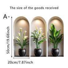 3pcs Nordic Style Plant Wall Stickers, Creative Arched Window Visual Effect, Waterproof Vinyl Decals, Suitable For Living Room Sofa Backdrop, Dining Room, Hallway And Home Office Decor - Multicolor - View 10