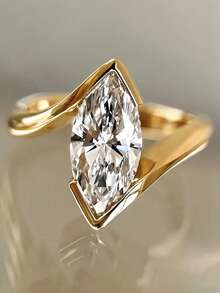 1 PC Elegant Cubic Zirconia Ring For Women For Wedding Engagement Anniversary Party Band Jewelry Valentine's Day Gift - Gold - View 15