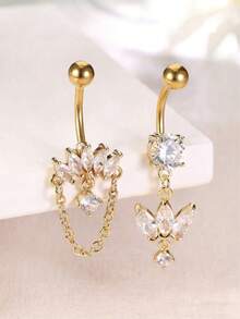 14G Stainless Steel Dangle Navel Piercing Jewelry, Women Body Piercing Accessory - 2pcs Per Set - View 1