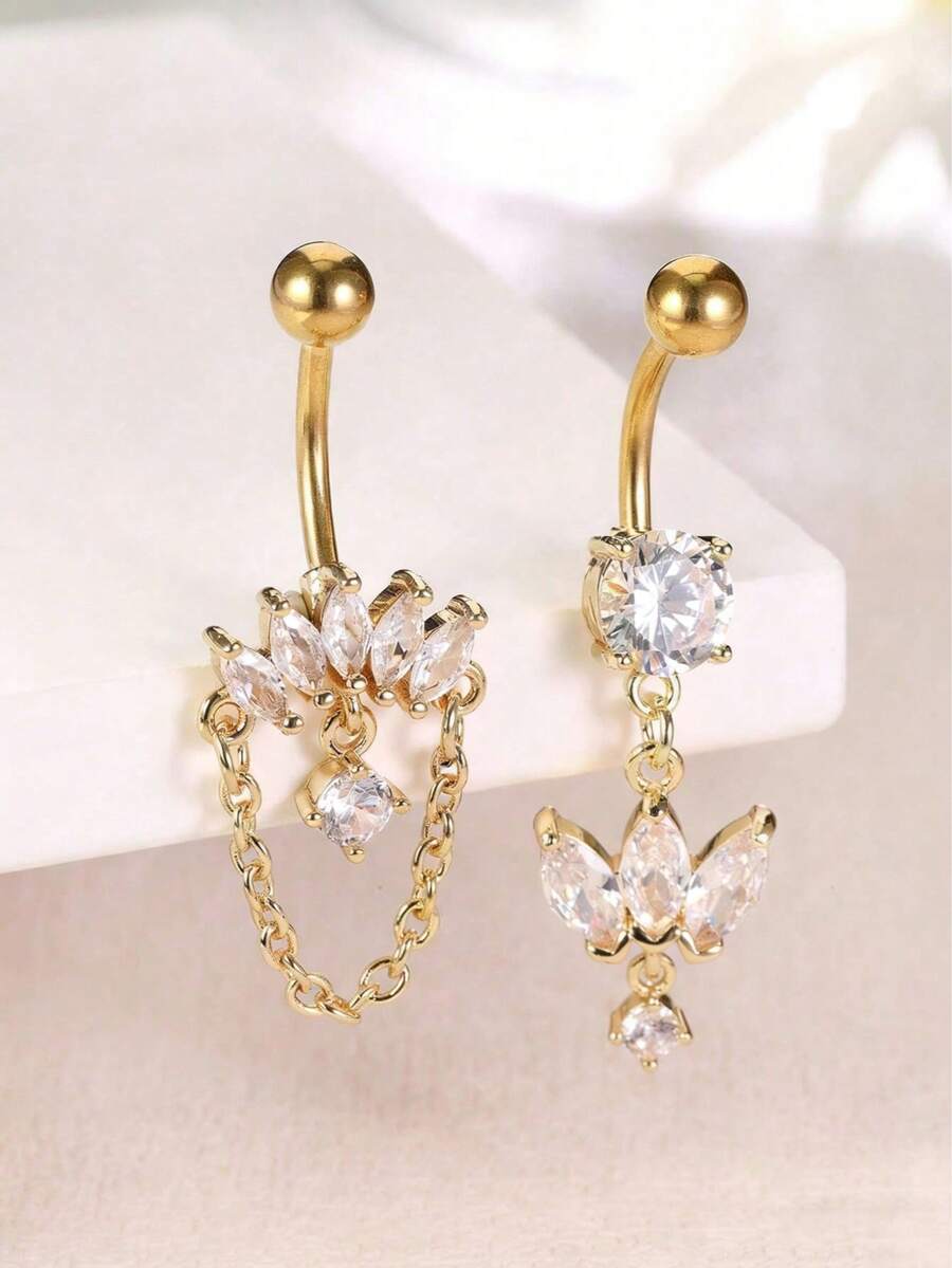 14G Stainless Steel Dangle Navel Piercing Jewelry, Women Body Piercing Accessory - 2pcs Per Set - View 1